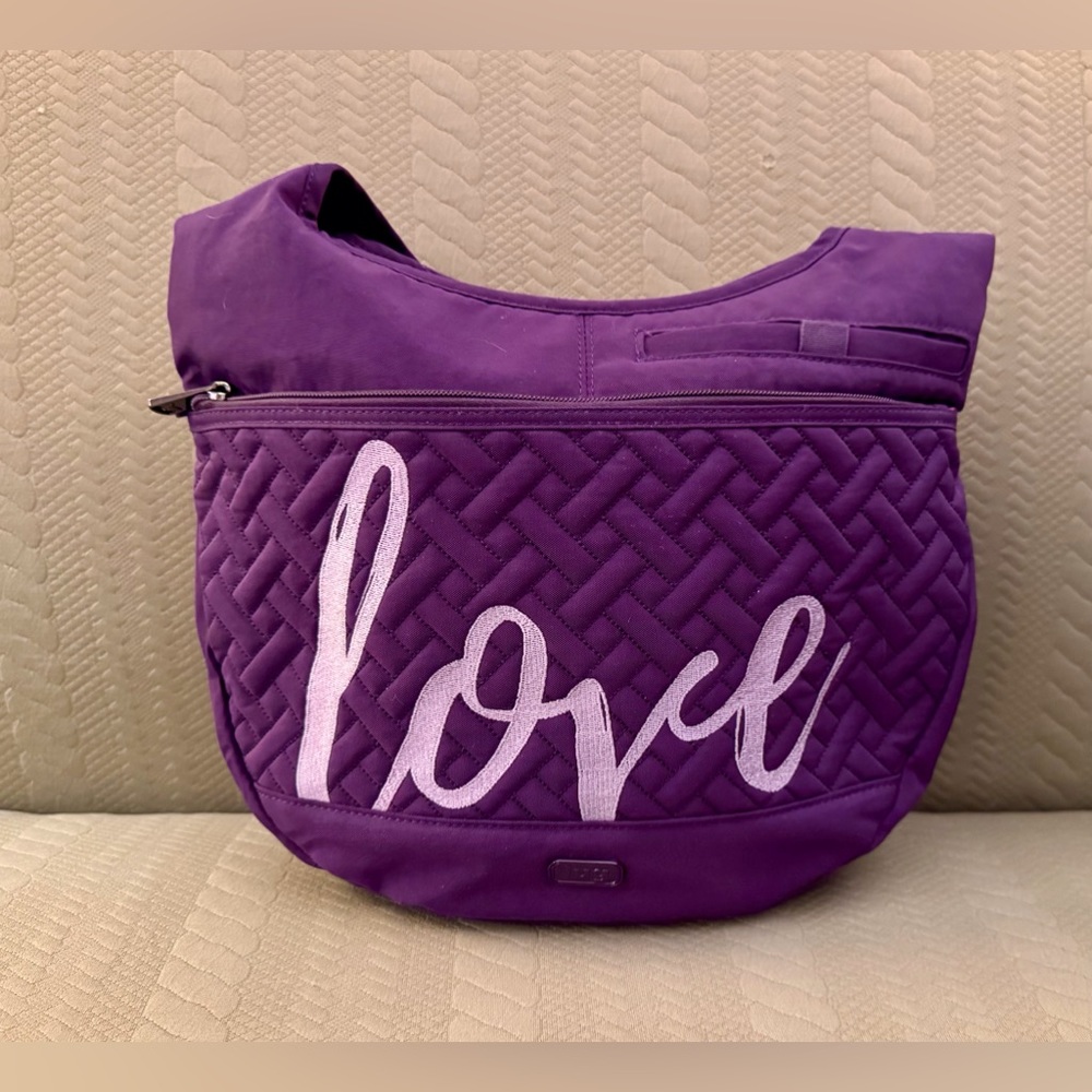 Lug Canopy Love Embroidered Crossbody Bag Brushed Concord Purple EUC